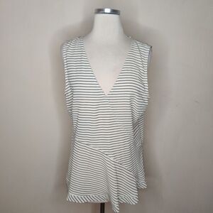 DKNY‎ Striped Sleeveless Top Tank White Black V Neck